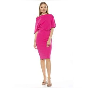 Alexia Admor Olivia Draped One Shoulder Sheath Dress Womens 3X Barbie Pink